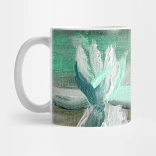 Abstract Oil Painting Waterlily Green White Blue Mug